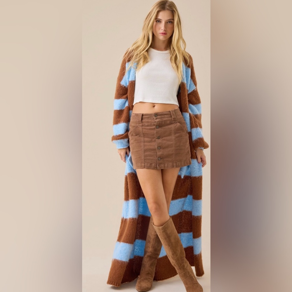 Women's Tan Corduroy Button-Front Skirt